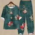 thumbnail image 3 of Ensembles Deux Pièces pour Femmes Été Ensemble Imprimé Manches Mi-Longues Col Rond Haut Court + Pantalon Décontracté Ensemble de Détente Deux Pièces, 3 of 5