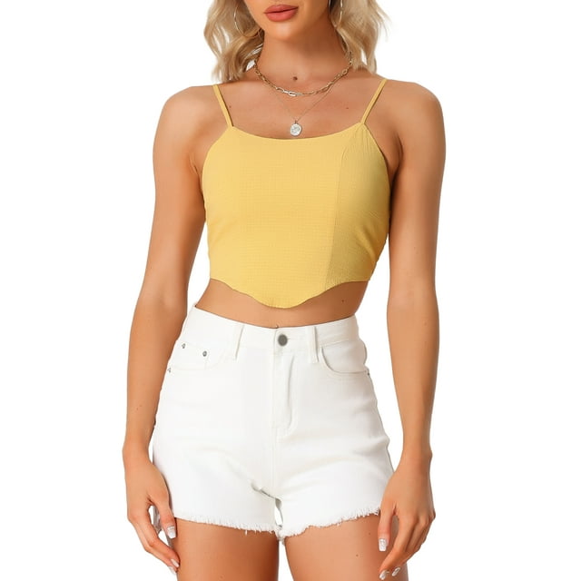 INSPIRE CHIC Camisole à Bretelles Spaghetti pour Femmes Ourlet Asymétrique Texturé Jaune P
