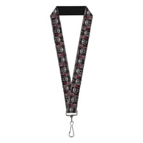 Skelanimals Lanyard, Skelanimals Five Animals and Face Logo Plaid Black Red White, Elastic