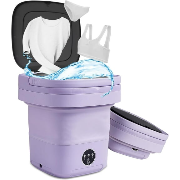 Portable Washing Machine, 11L Mini Washer for Apartments, RV & Travel | Folding Clothes Washer with Spin Basket & 3 Modes | Compact Washing Machine for Underwear, Baby Laundry & Small Loads (Purple)
