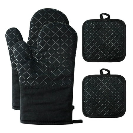 

Oven Mitts and Pot Holders Set 4pcs Kitchen Oven Glove High Heat Resistant 550 Degree Extra Long Oven Mitts and Potholder with Non-Slip Silicone Surface for Cooking Baking Grilling