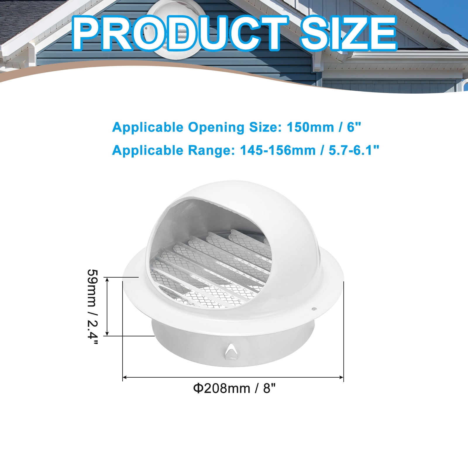 Uxcell Vent Round Cover, Exterior Wall Air Vent Louvered Soffit Vent Exhaust Outlet Hood for HVAC White 6 Inch