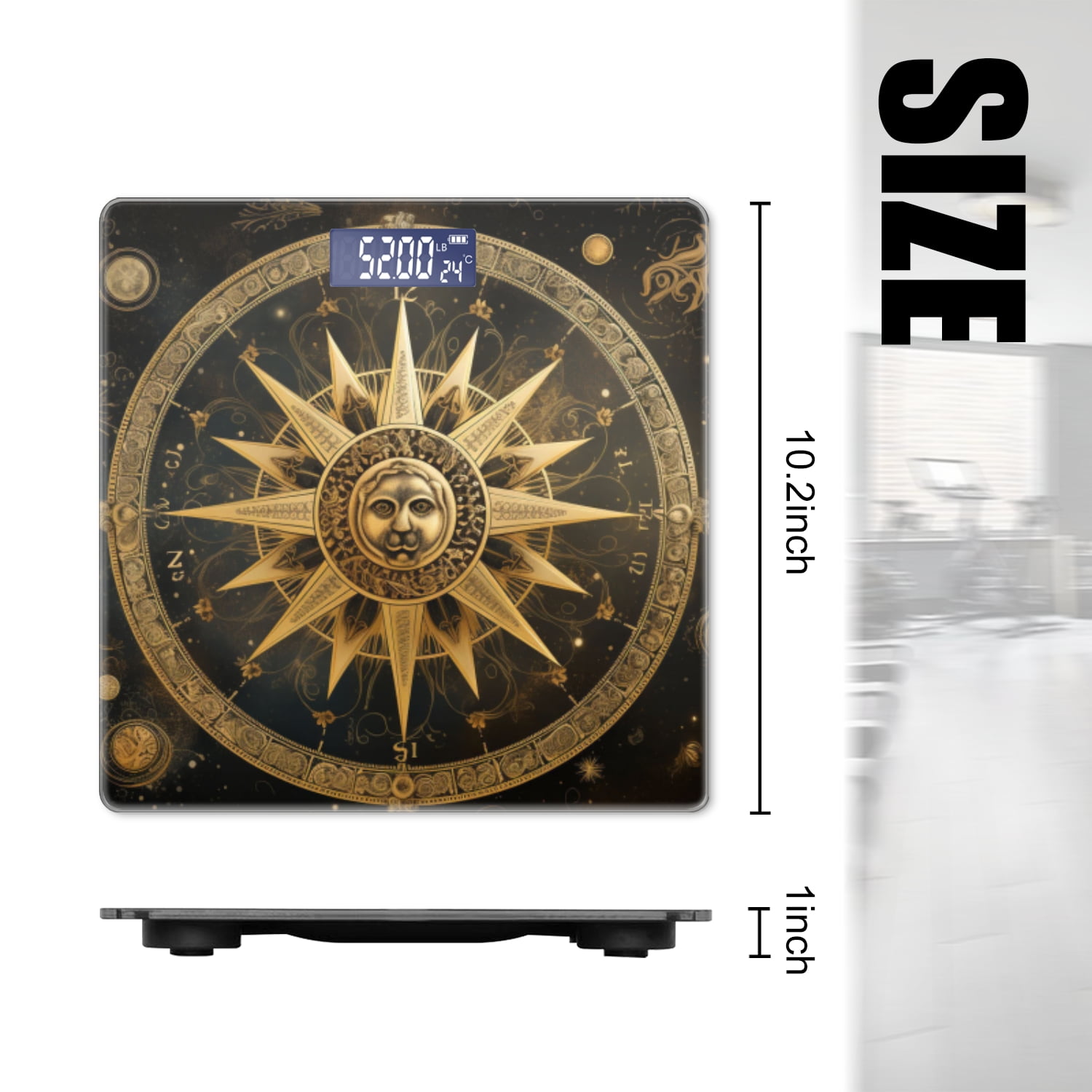 High Precision Body Weight Scale Smart Bathroom Scales with Large LCD Display(400lbs),Decorative for Bedroom-The Golden Sun Surrounded By Zodiac Signs