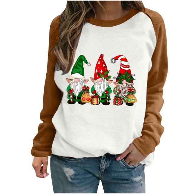 RKSTN Chandail pour Femmes Nouveau Chandail Décontracté à Manches Longues Col Rond Haut Imprimé Mode Chandail de Noël