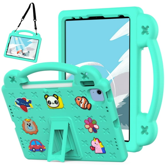 Allytechgroup Case for iPad A16 11th Generation 2025 / 10th Gen Case 2022, Built-in Kickstand & Shoulder Strap & Handle Shockproof Back EVA Kids Case for iPad 11th/ 10th Gen, Mintgreen