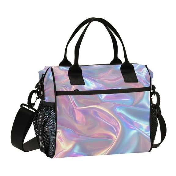 Ckdifva Colorful Hologram Cooler Bag Cooler Cooling Tote Lunch Bag Lunch Box Front Pocket with Shoulder Strap