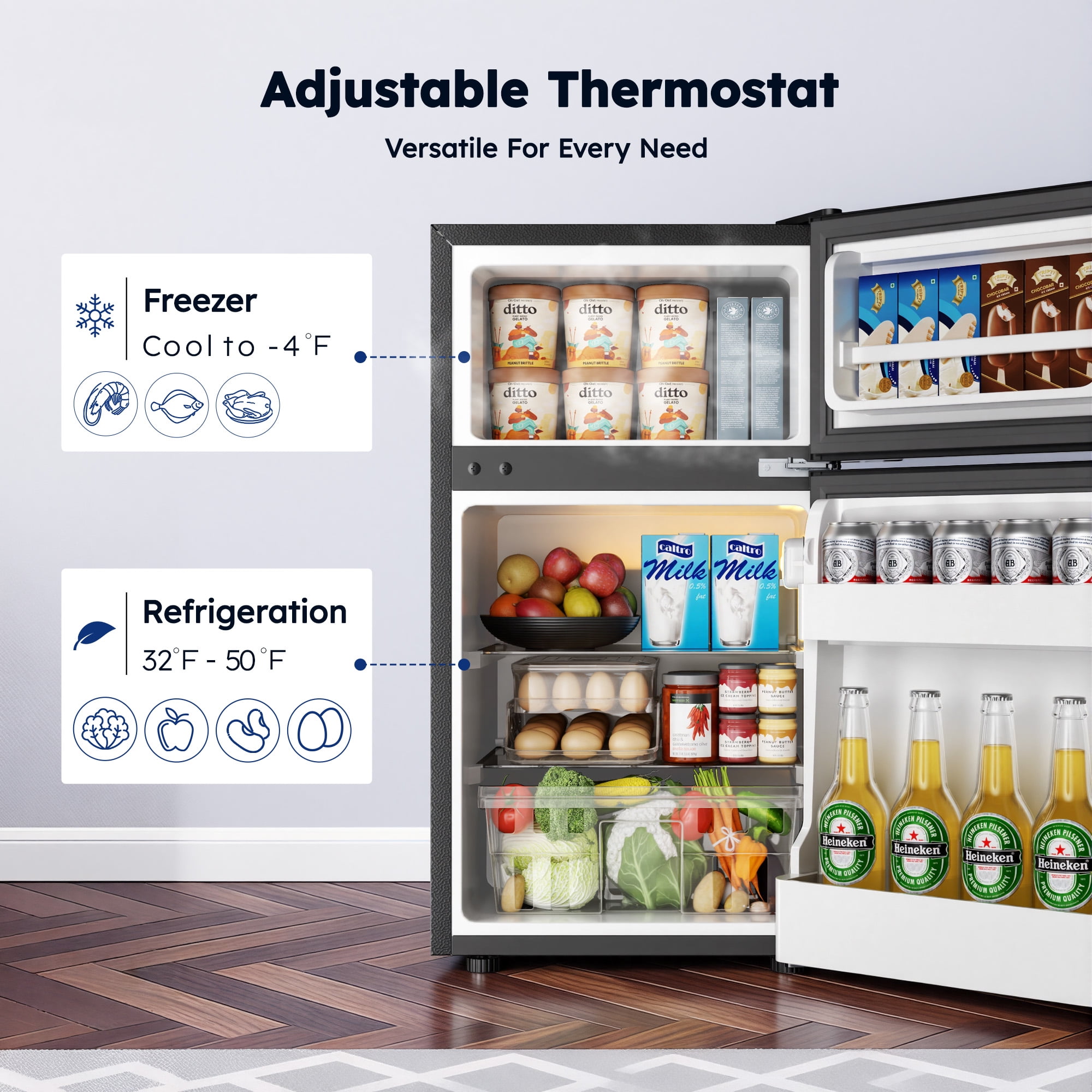 Simzlife 3.2 Cu ft Mini Refrigerator with Freezer, Two Door Compact Small Fridge Adjustable Removable Shelves, Sliver