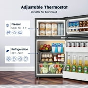 Simzlife 3.2 Cu ft Mini Refrigerator with Freezer, Two Door Compact Small Fridge Adjustable Removable Shelves, Sliver