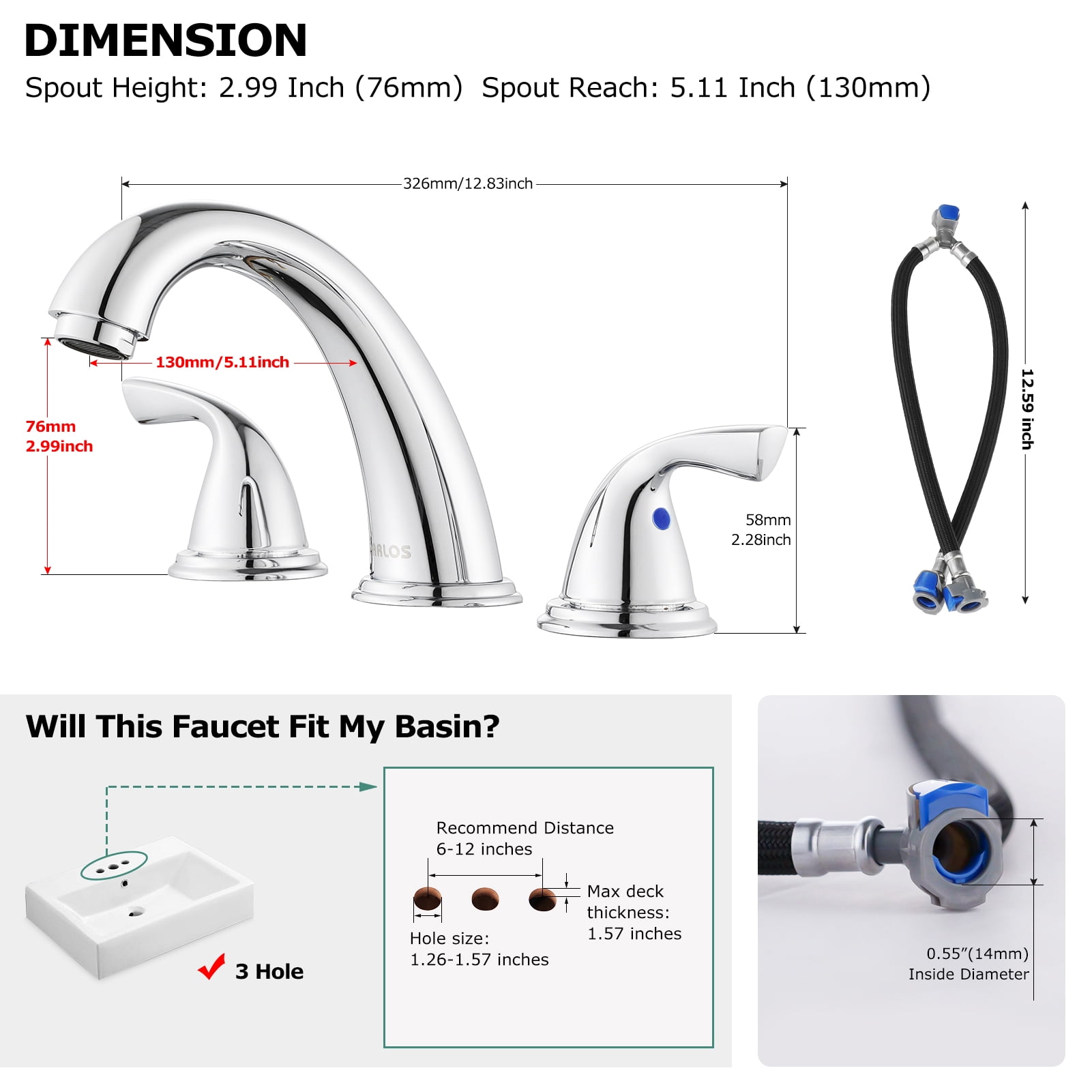 PARLOS 2-Handle Widespread Bathroom Sink Faucet, Chrome
