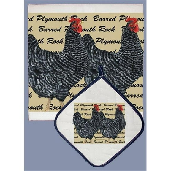 Pipsqueak Productions DP717 Chicken Barred Plymouth Rock Dish Towel And Pot Holder Set