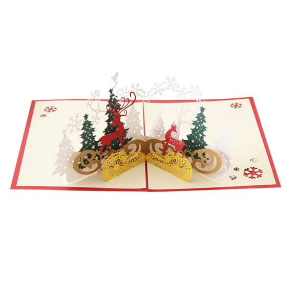 Cartes de Voeux d'Affaires Faites à la Main sur Mesure Cartes de Voeux 3D Stéréoscopiques de Noël Forêt Veille de Noël pour Noël