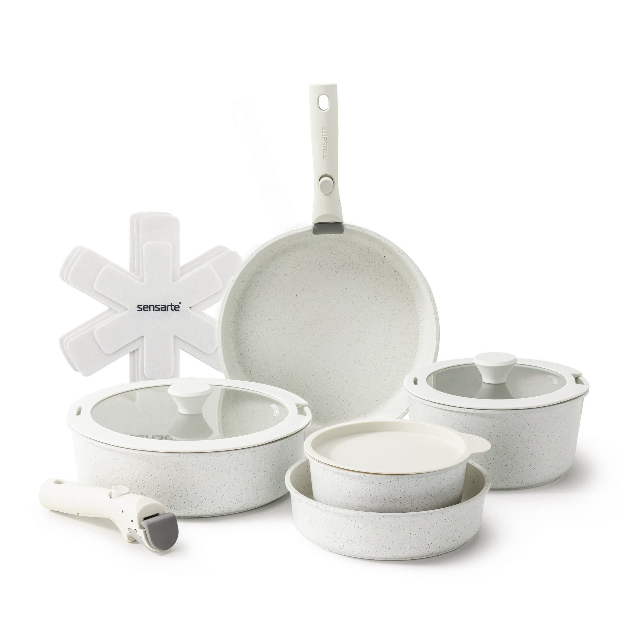 SENSARTE Pots and Pans Set Nonstick with Detachable Handles, 14pcs Induction Cookware Set Stackable, Space Saving Kitchen Cookware Sets Non-Stick with