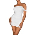 thumbnail image 2 of Drppepioner Robes Femmes Été Femmes Sexy Robe de Soirée Plissée avec Enveloppe de Hanche Blanc 4(TP), 2 of 7