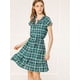 thumbnail image 2 of INSPIRE CHIC Vestidos De Volantes A Cuadros Manga Raglán Con Cinturón Cintura Del Lazo Para Mujer Verde XL, 2 of 7