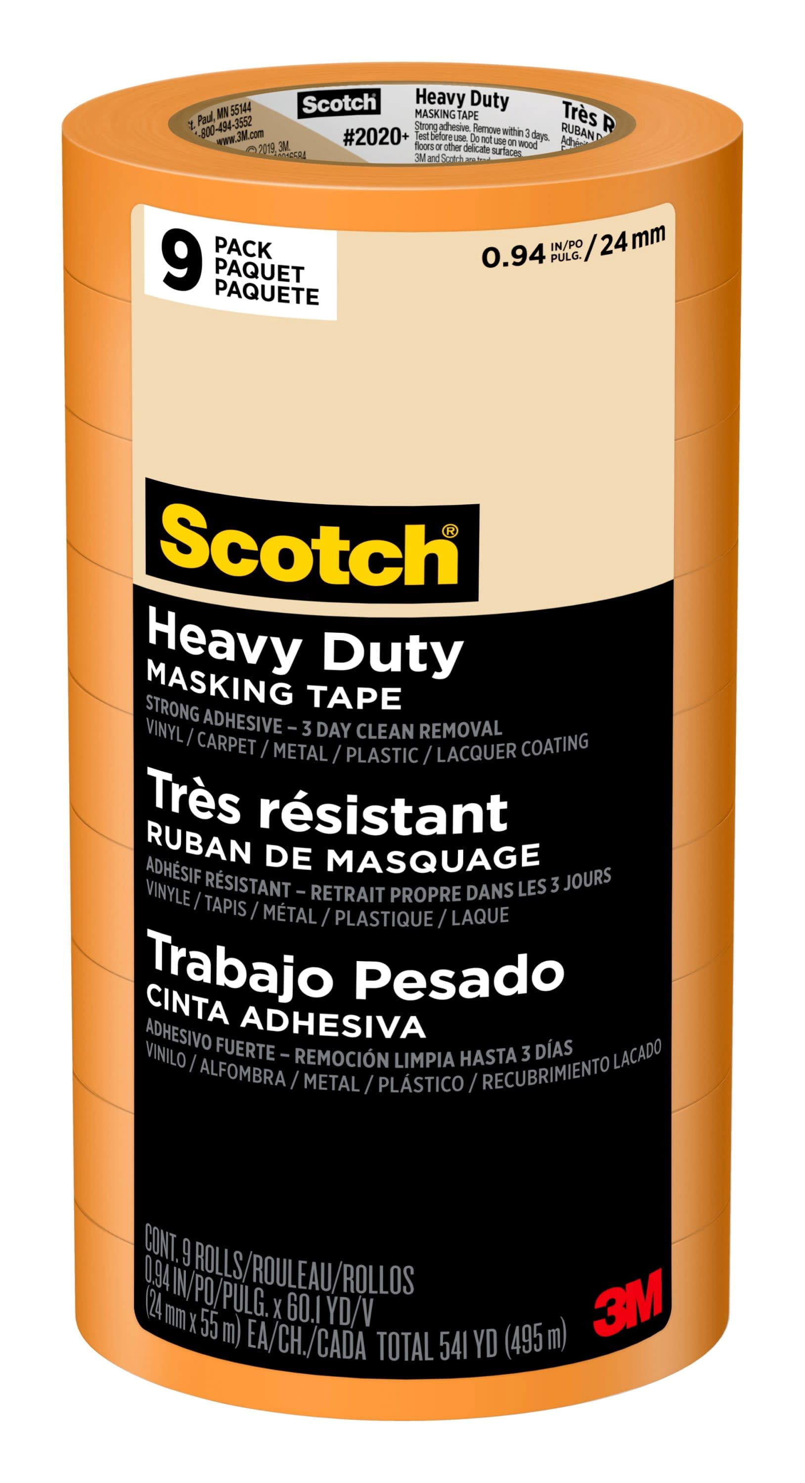 Scotch Heavy Duty Masking Tape, 0.94 in x 60.1 yd, Orange, 9 Rolls
