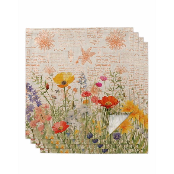 Colorful Spring Floral Cloth Napkins Washable Set of 4, Vintage Summer Botanical Reusable Dinner Table Napkins Cloth Bulk for Weddings Kitchen Restaurants Hotel Events Parties 20 x 20 Inch
