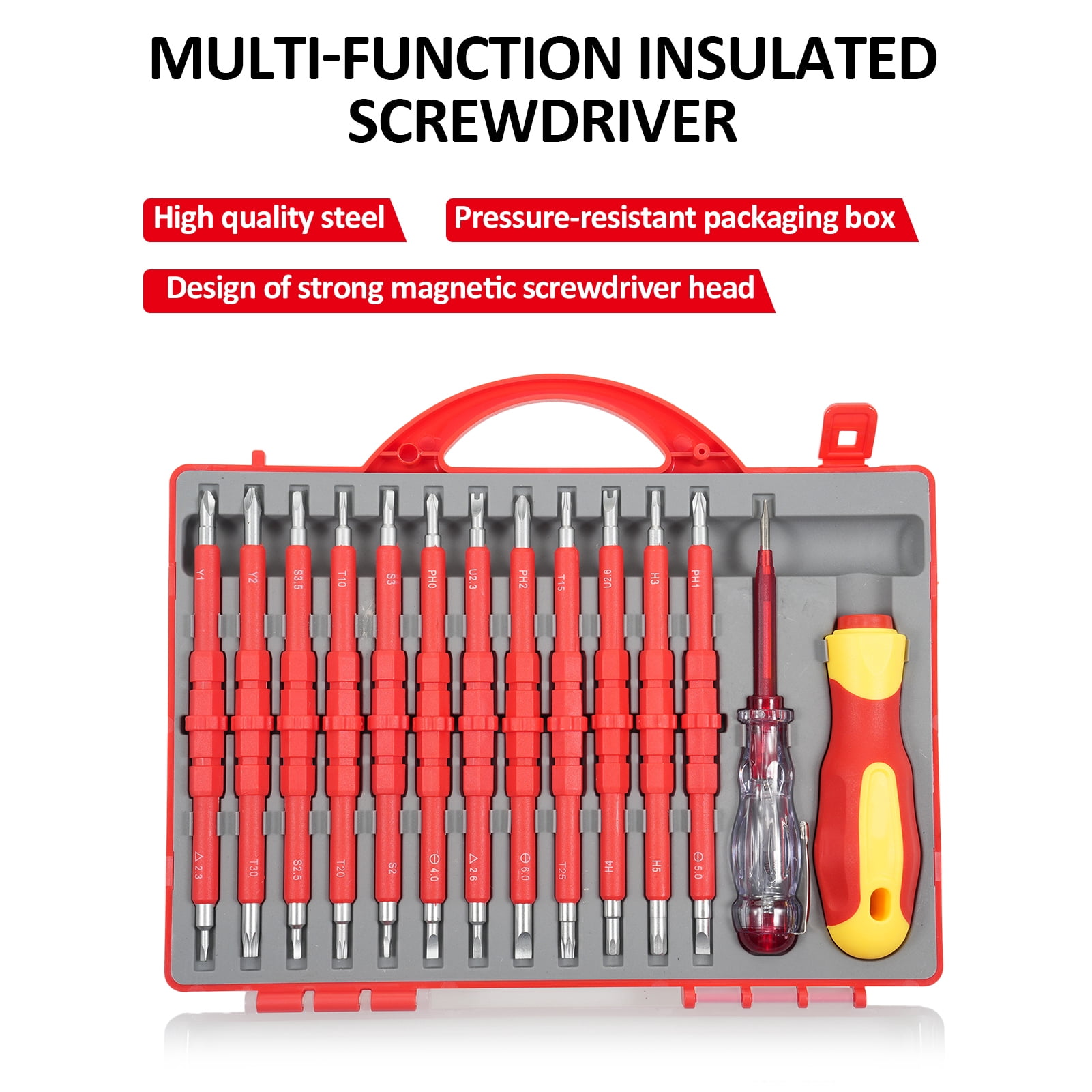 Insulated PENGGONG 9714B 500V Insulated Screwdriver Set 12Pcs Double-Ended Insulated Screwdriver Tool With Non-Slip Handle All-in-One Premium Professional Screwdriver Set With Test