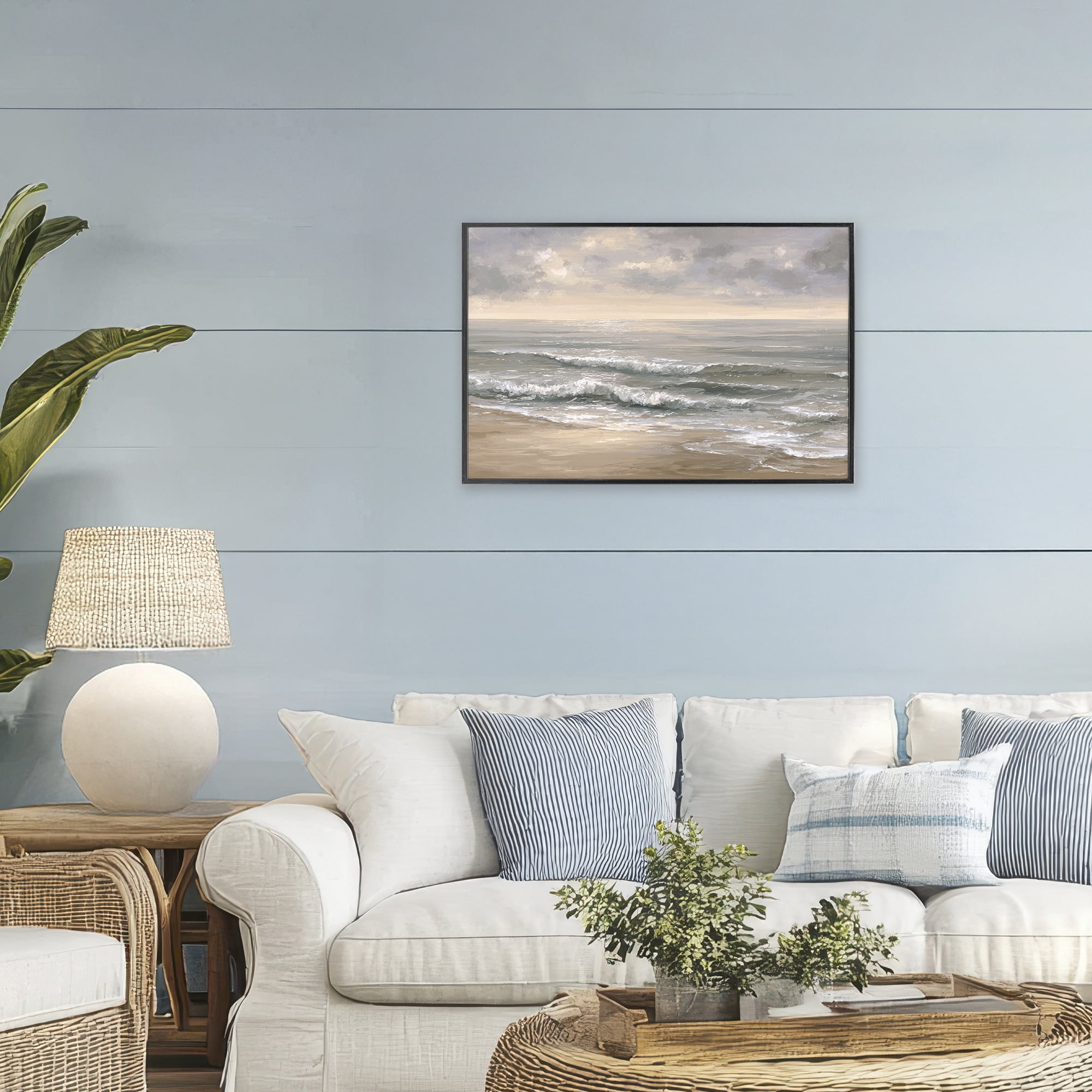 Stupell Industries Soft Rolling Beach Waves Black Framed Giclee Art, design by Jacky Ngan