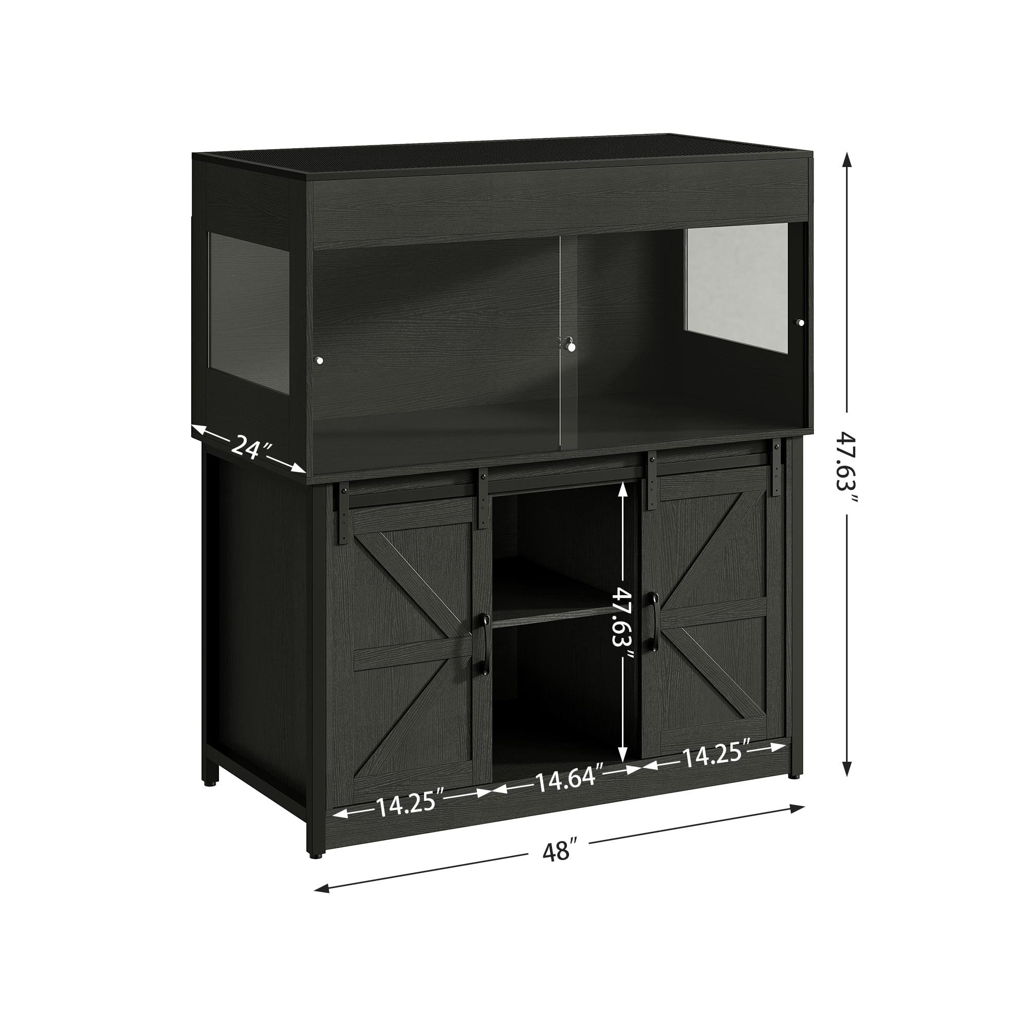 Herture 120 Gallon Reptile Terrarium with Stand, 4x2x2 Large Bearded Dragon Enclosure with Sliding Acrylic Doors, Mesh Top, Power Outlet & Storage, Vivarium Tank for Snakes, Lizards, Black PX04RTB