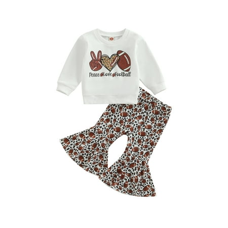 

Meihuida Toddler Kids Girls 2Pcs Outfits Letter Heart Rugby Print Long Sleeve Tops Flare Long Pants Set