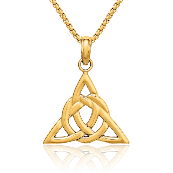 14K Solid Yellow Gold Heart Irish Claddagh Celtic Trinity Love Knot Necklace Pendant Triquetra Charm Jewelry