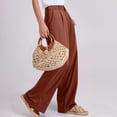 thumbnail image 4 of Bzhegqhd Women's Fashion Solid Color office Casual Button Zipper Elastic Waist Pocket Straight Pants, 4 of 8