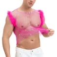 thumbnail image 3 of Alkepwun Mens Tank Tops Openwork Mesh Rhinestone Muscle Shirts with Feather Accents Summer Solid-Color Sexy Breathable Round-Neck Top, 3 of 5