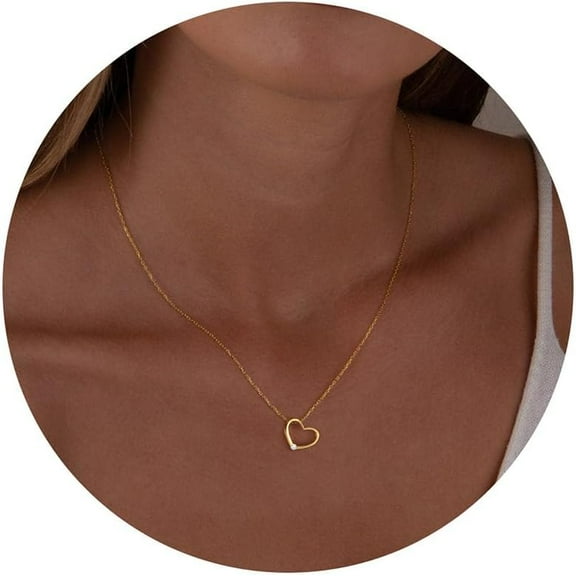 Dainty Gold Necklace For Women - 14K Gold/White Gold Plated Cute Heart Necklace Handmade Disc Circle Bee Choker Necklace Adjustable Gold Necklace For Women Trendy Jewelry[o136]