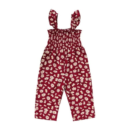 

KIMI BEAR Infant Girls Rompers 12 Months Infant Girls Spring Summer Bodysuits 18 Months Infant Girls Sweet Small Chrysanthemum Print Sling Jumpsuits Red