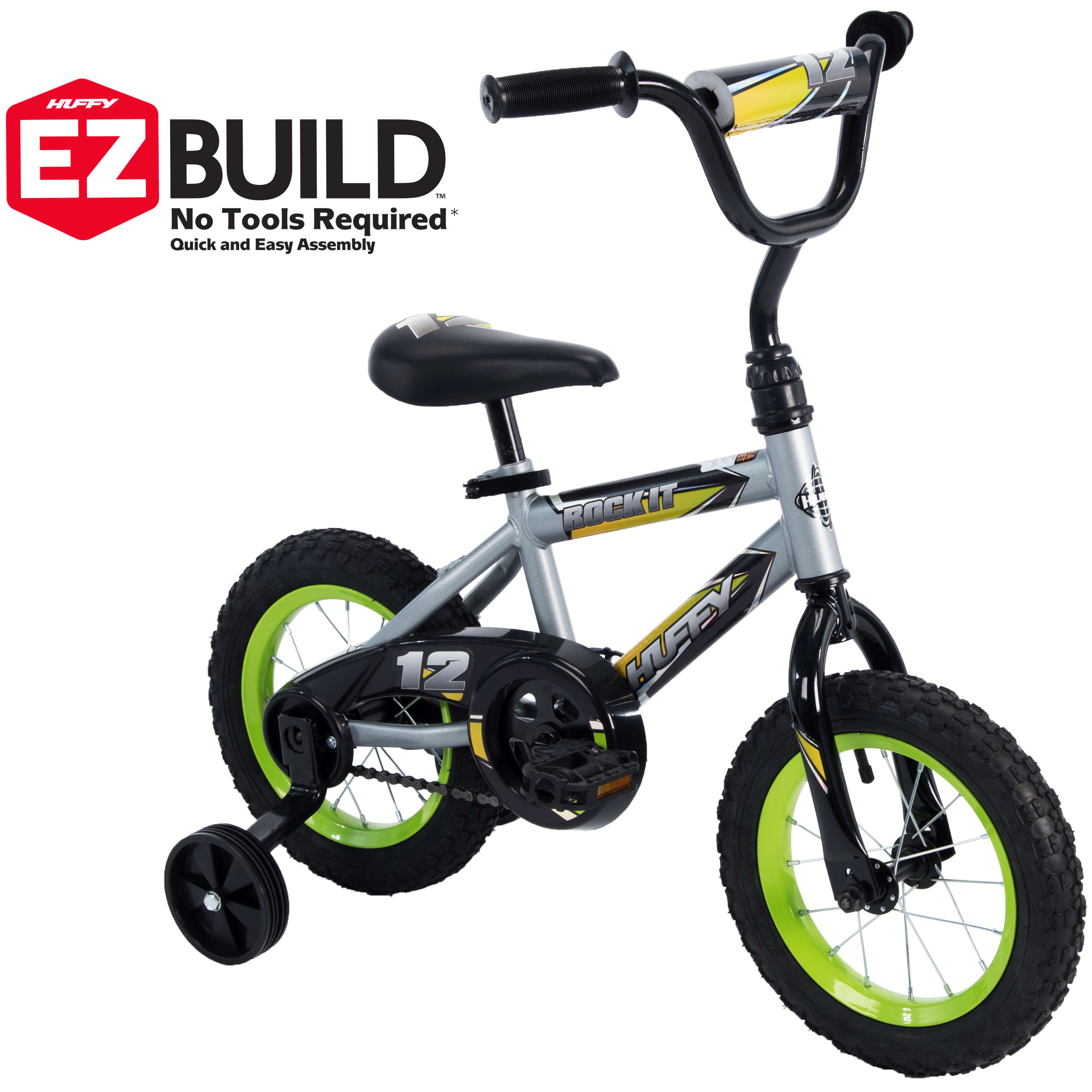Huffy 12 in. Rock It Kids Bike, for Boys Ages 3 and up Years, Child, Grey Matte and Lime - image 5 of 9