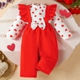 thumbnail image 2 of KHONTS Baby Girl Outfits Heart Printed Romper Long Sleeve Ruffled Valentines Bodysuit Jumpsuit, 2 Piece, Sizes 3-18M, 2 of 7