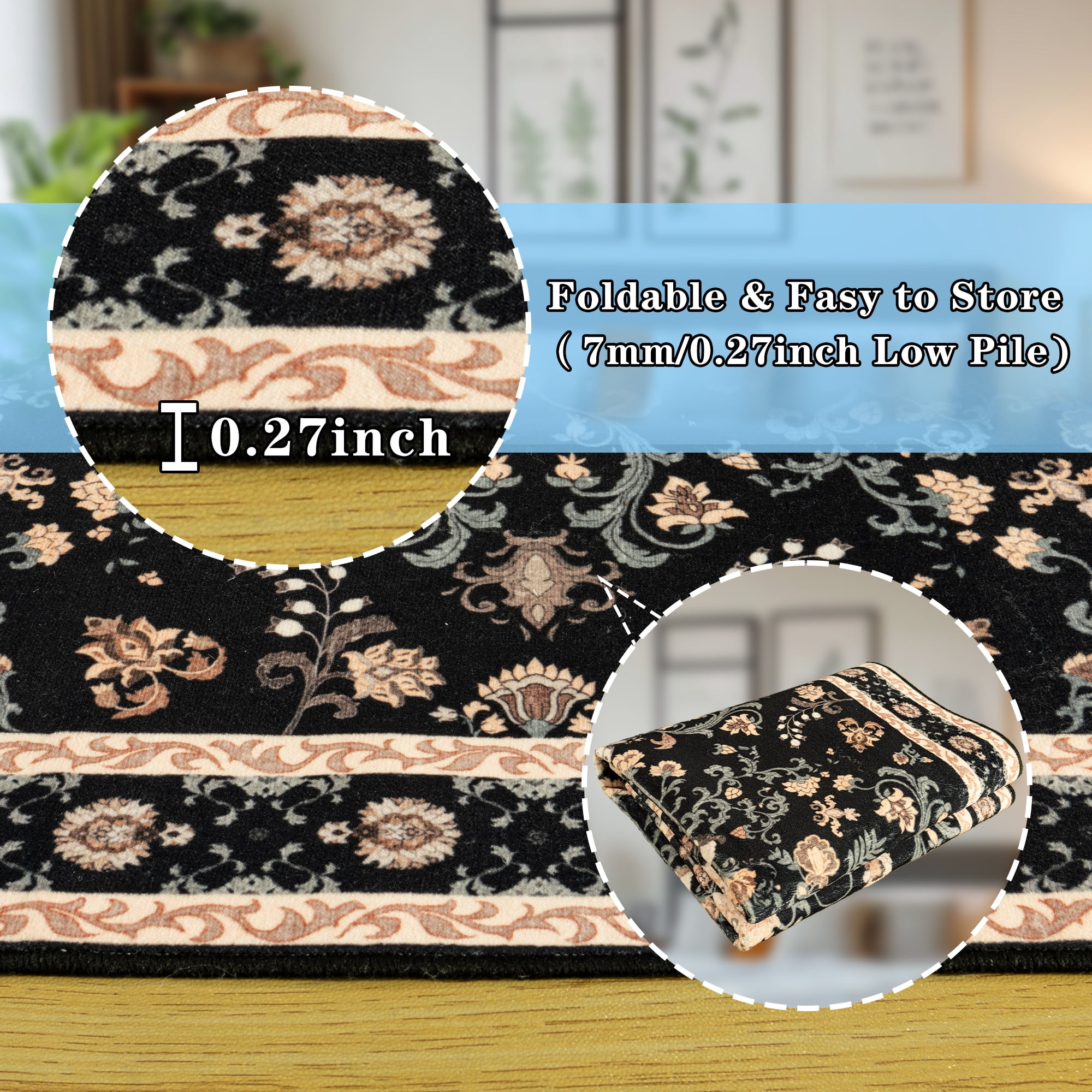 ZENELESS Washable Large Area Rugs for Living Room, 8x10 Non-slip Carpet for Dining Room,Modern Accent Rug for Bedroom, Black
