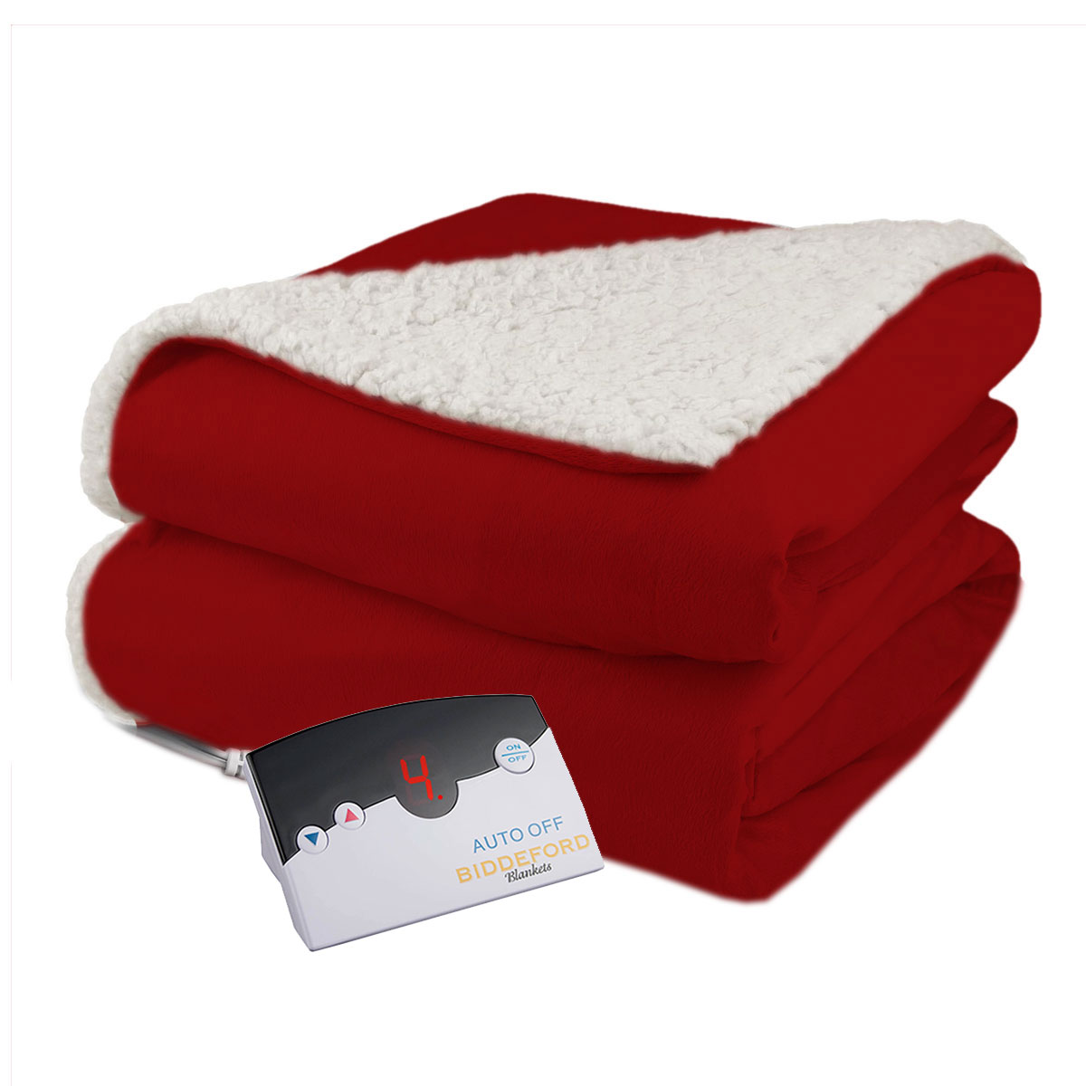 Biddeford Velour Sherpa Electric Heated Warming Blanket Twin Claret Red