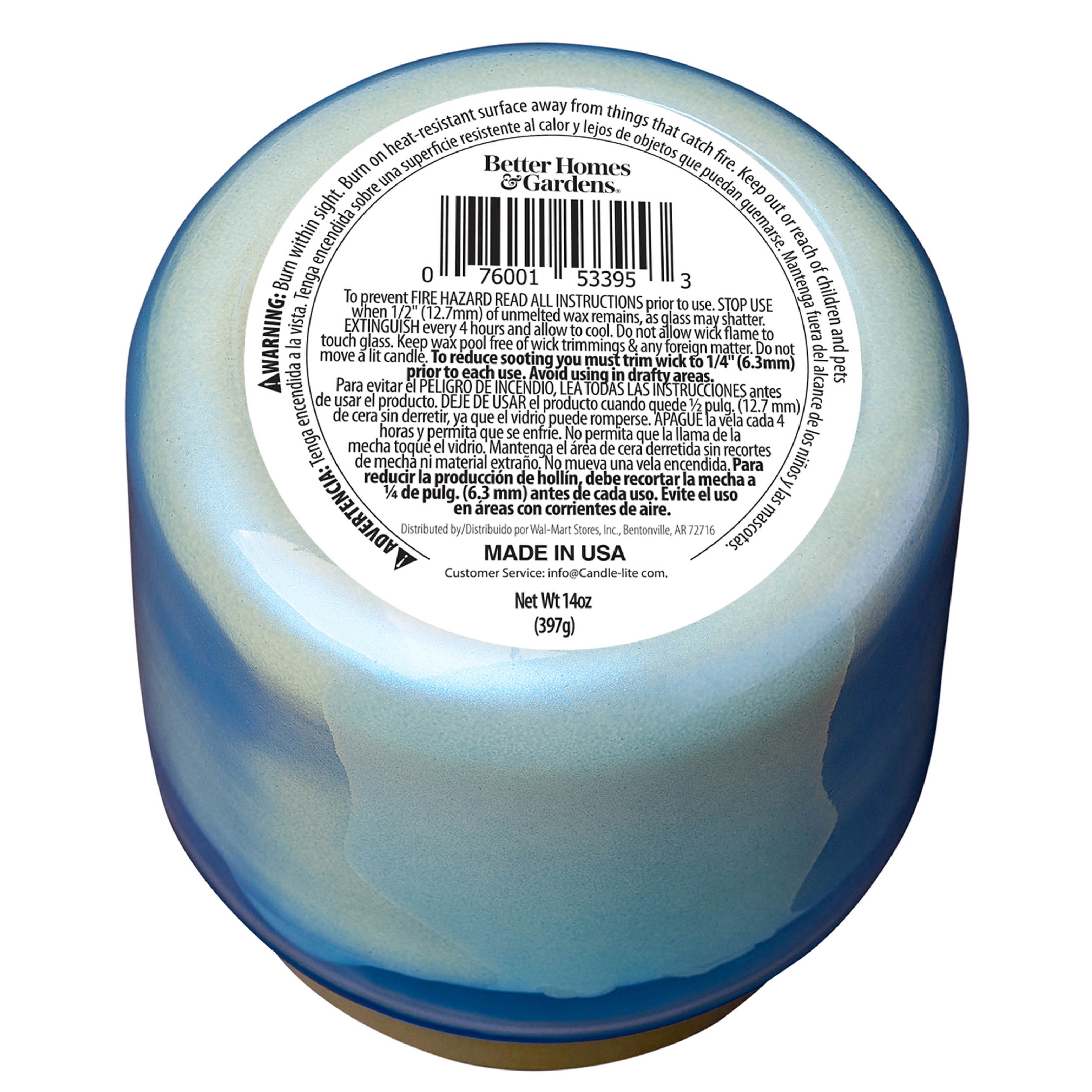 Better Homes & Gardens 2-Wick Salted Coconut & Pumpkin Candle, 14oz Blue Glass Jar with Gold Lid
