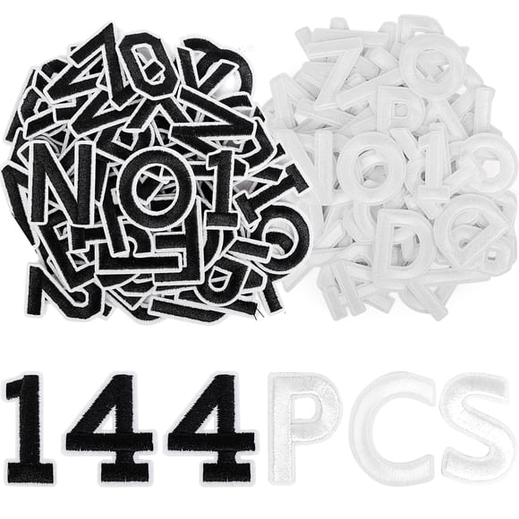 Parches termoadhesivos Anwenk con letras y números, 144 unidades, color blanco y negro