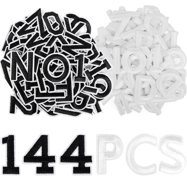 Parches termoadhesivos Anwenk con letras y números, 144 unidades, color blanco y negro