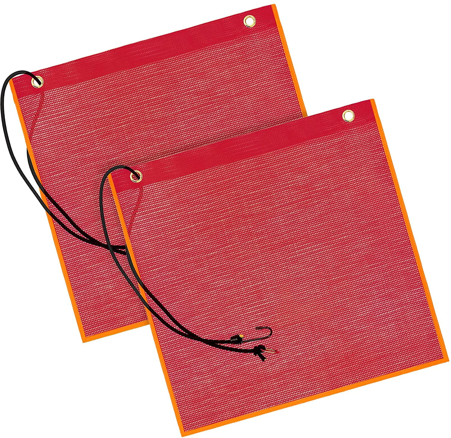 US Cargo Control Red Jersey Mesh Safety Flag 18"x20" With 35" Bungee Cord - DOT Compliant, 4-Pack For Overhanging Loads