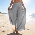 thumbnail image 2 of WULMLEO Womens Linen Wide Leg Split Skirt Pants Boho Loose Palazzo with Elastic Waist Drawstring 2026 Beach Vacation Pants Gray M, 2 of 4