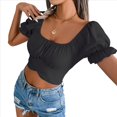 thumbnail image 1 of Blusa Informal de Verano con Cuello Cuadrado, Mangas y Hombros Descubiertos para Mujer, con Volantes y Lazo en la Espalda. Negro S, 1 of 10