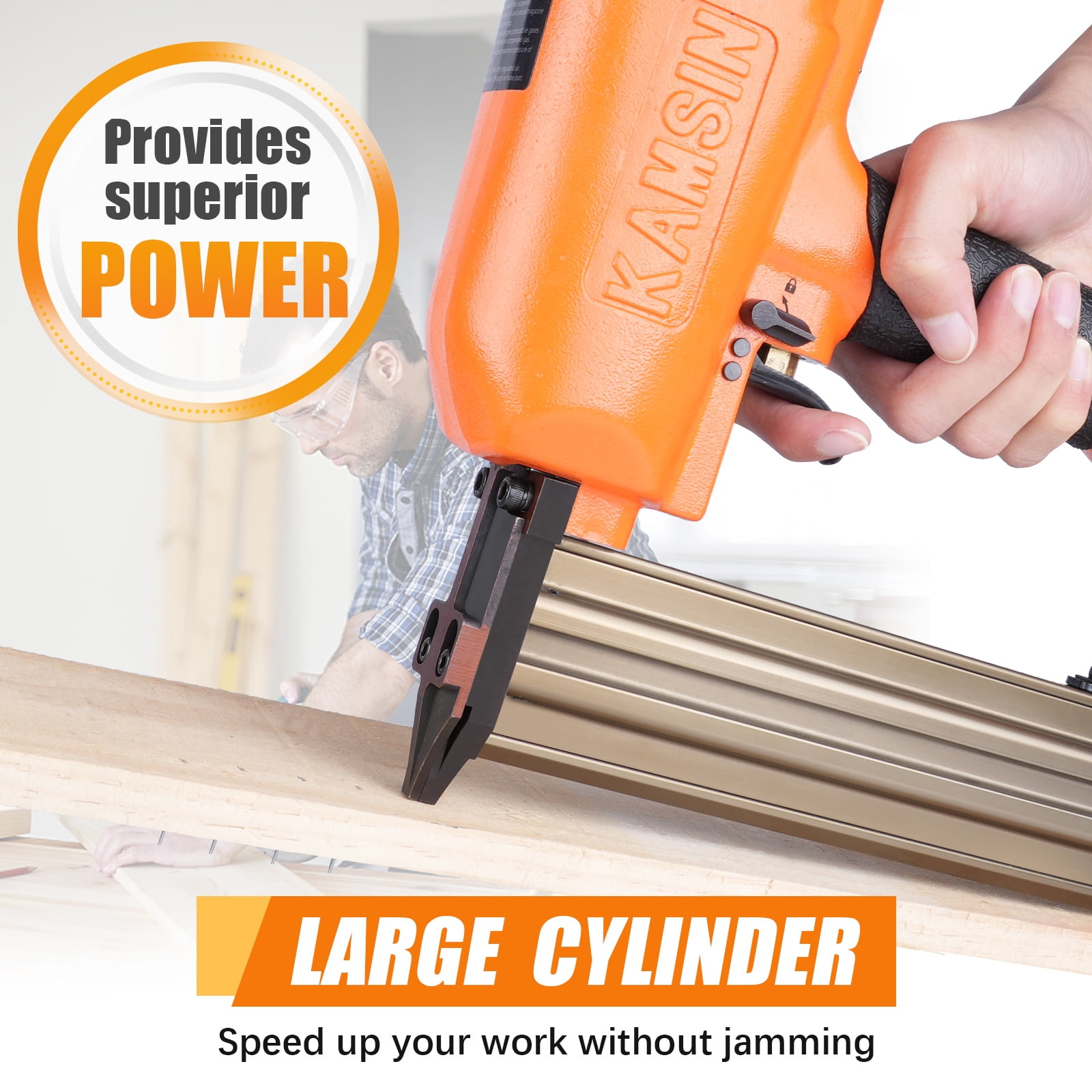 KAMSIN T50 16 Gauge Pneumatic Finish Nailer - 5/8-inch to 2-inch (15-50mm) Brad Nails, Air Power Brad Nail Gun, applicable to woodworking, carpentry, upholstery