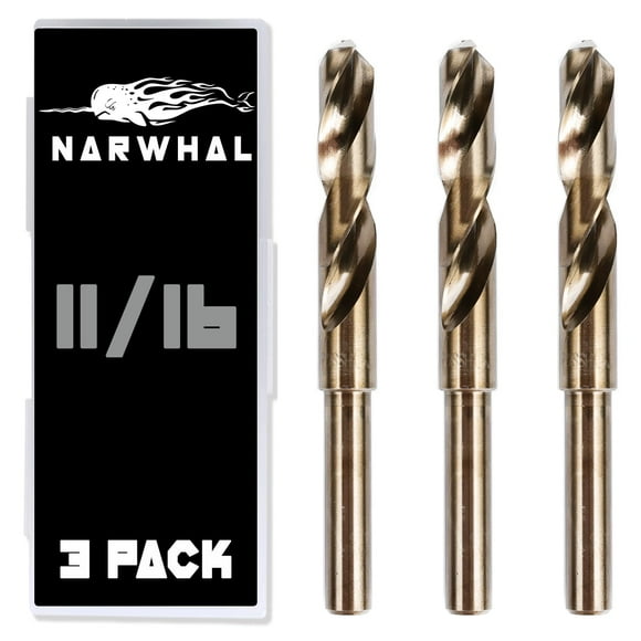 11/16 Cobalt Drill Bits - 3 Pack - 6 Inch Length - M35 Cobalt Drill Bits with Storage Case - Perfect Drill Bits for Metal Hardened & Stainless Steel Cast Iron and More!