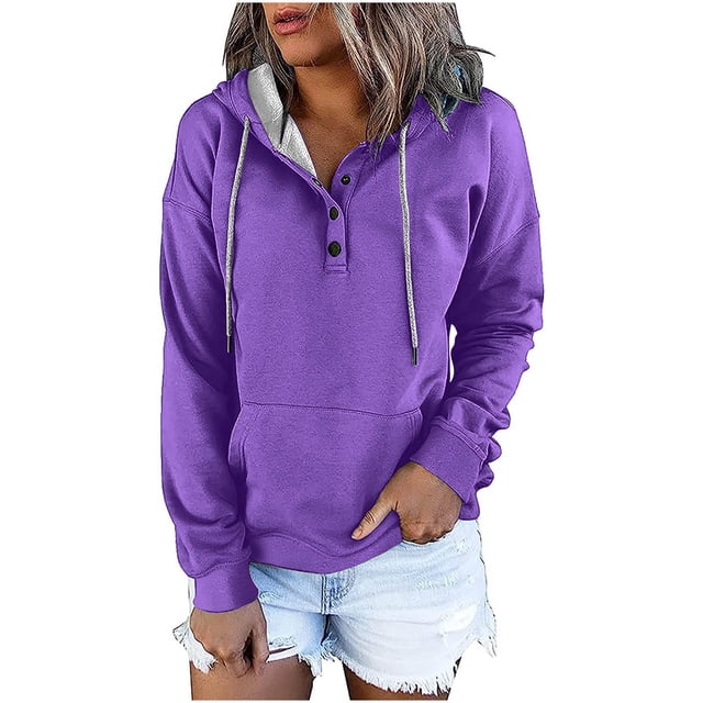Yuyuzo Womens Hoodies Drawstring Button Collar Pullover Tops Casual Long Sleeve Fall Sweatshirts