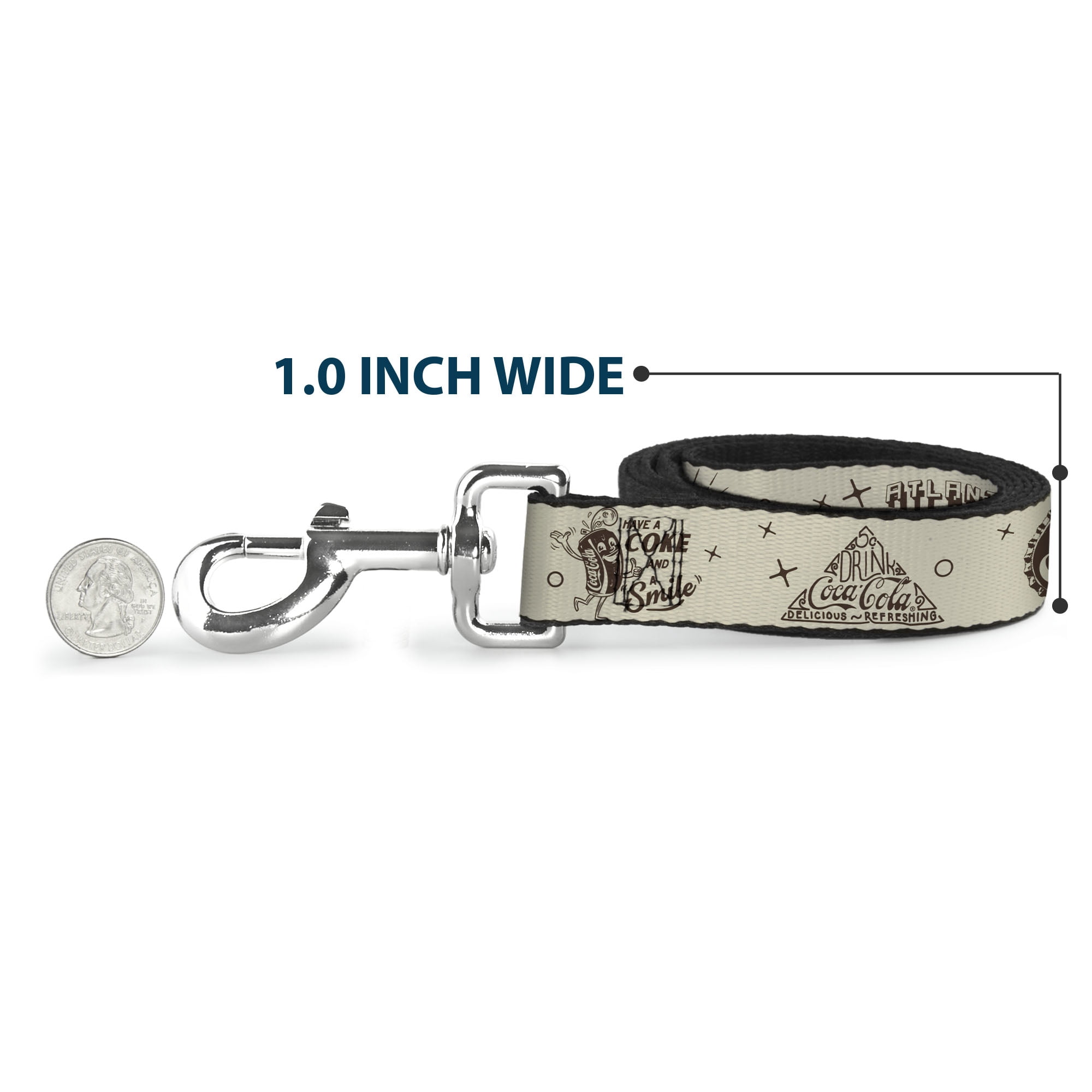 The Coca-Cola Company Pet Leash, Dog Leash, Vintage Coca Cola Coke Icons and Ad Logos White Brown, 6 Feet Long 1.0 Inch Wide