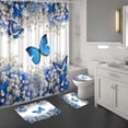 thumbnail image 3 of 4 Pieces Flower and Butterfly Shower Curtain Sets with Rugs, Romantic Blue Butterfly Shower Curtain, 3 of 7