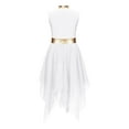 thumbnail image 4 of IEFIEL Kids Girls Bronzing Loose Fit Church Liturgical Dress Metallic Color Contrast Worship Praise Dance Dress White 16, 4 of 7