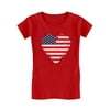 Love USA 4th of July Tstars Girls Fitted T-shirt - American Heart Flag Graphic Tee - Ideal Independence Day Gift for Patriotic Young Girls - Kids Holiday Apparel - S (5-6) Red