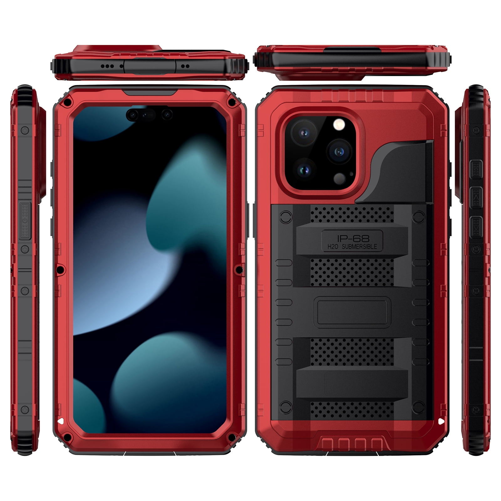 for iPhone 15 Pro Max Case, Military Grade IP68 Waterproof Dustproof Shockproof Full Body Sealed Underwater Case with Built-in Screen Protector Heavy Duty Metal Rugged Defender Phone Case,Red