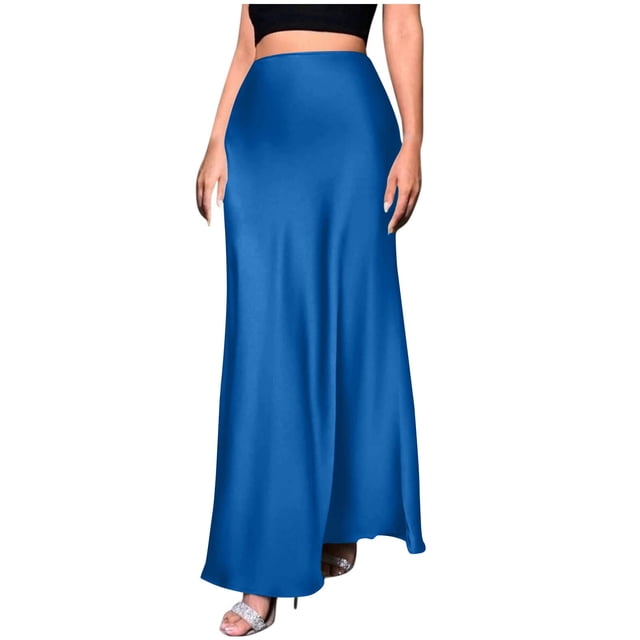 JMKQLZ Womens Fashion Solid Color A Character Satin Fabric Invisible Zipper Half Length Skirt