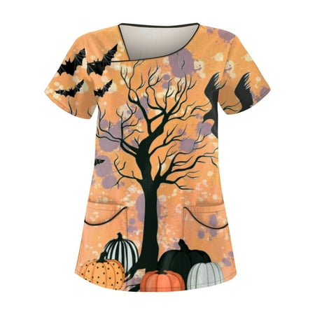 

Umitay teal scrubs for women Women s Casual Printed Short Sleeve Workwear With Double Pocket Top