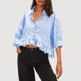 thumbnail image 2 of Clean Summer Tops for Women 2025 Trendy Striped Tee Shirts 3/4 Sleeve Tunic Blosues Casual Work T-Shirts Y2K Ruffle Hem Tunic Blouses Loose Fit Cropped Blouse Going Out Outfits, 2 of 6